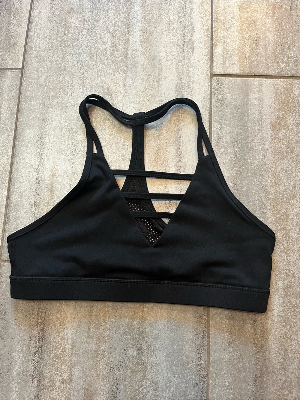 Active USA Black Strappy V-Neck Sports Bra